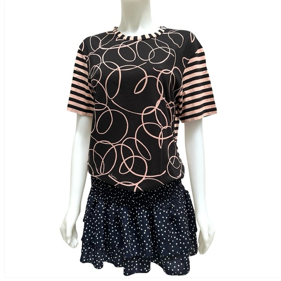 SEE BY CHLOE Black and White Graphic Boxy Tee Striped Nautical Artsy Coastal - Picture 1 of 16